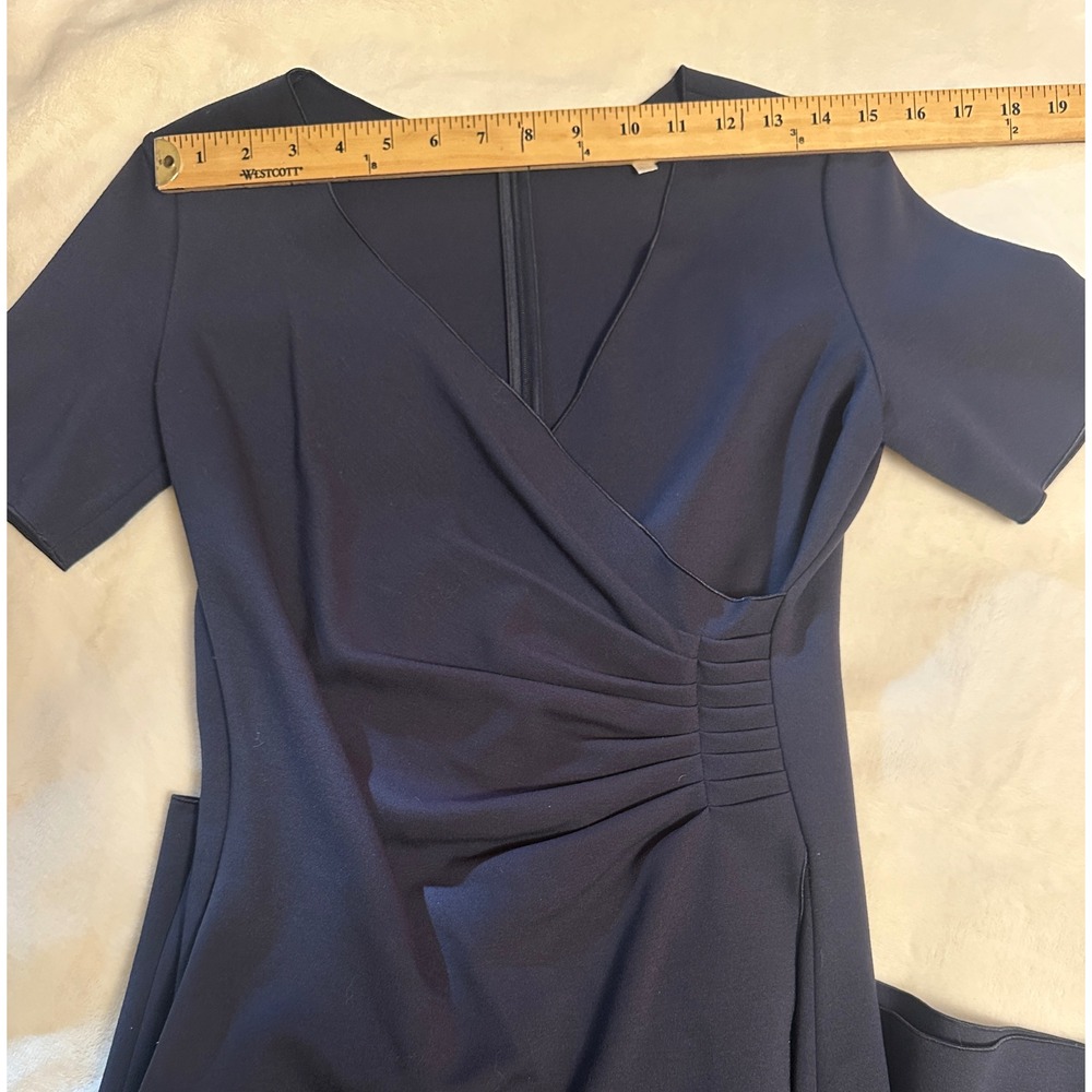 Armani Collezioni Navy Blue Faux Wrap Ruched Sheath Dress Made in Italy 4 Luxe - Picture 14 of 16